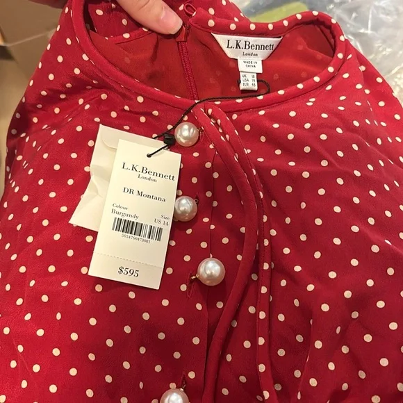 LK Bennett Montana red polka dot Print Silk Midi Dress - Picture 2 of 3